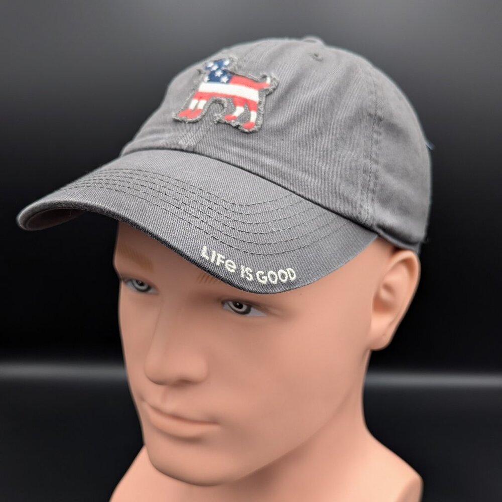 Life is Good. Tattered Chill Cap Americana Dog-Slate Gray